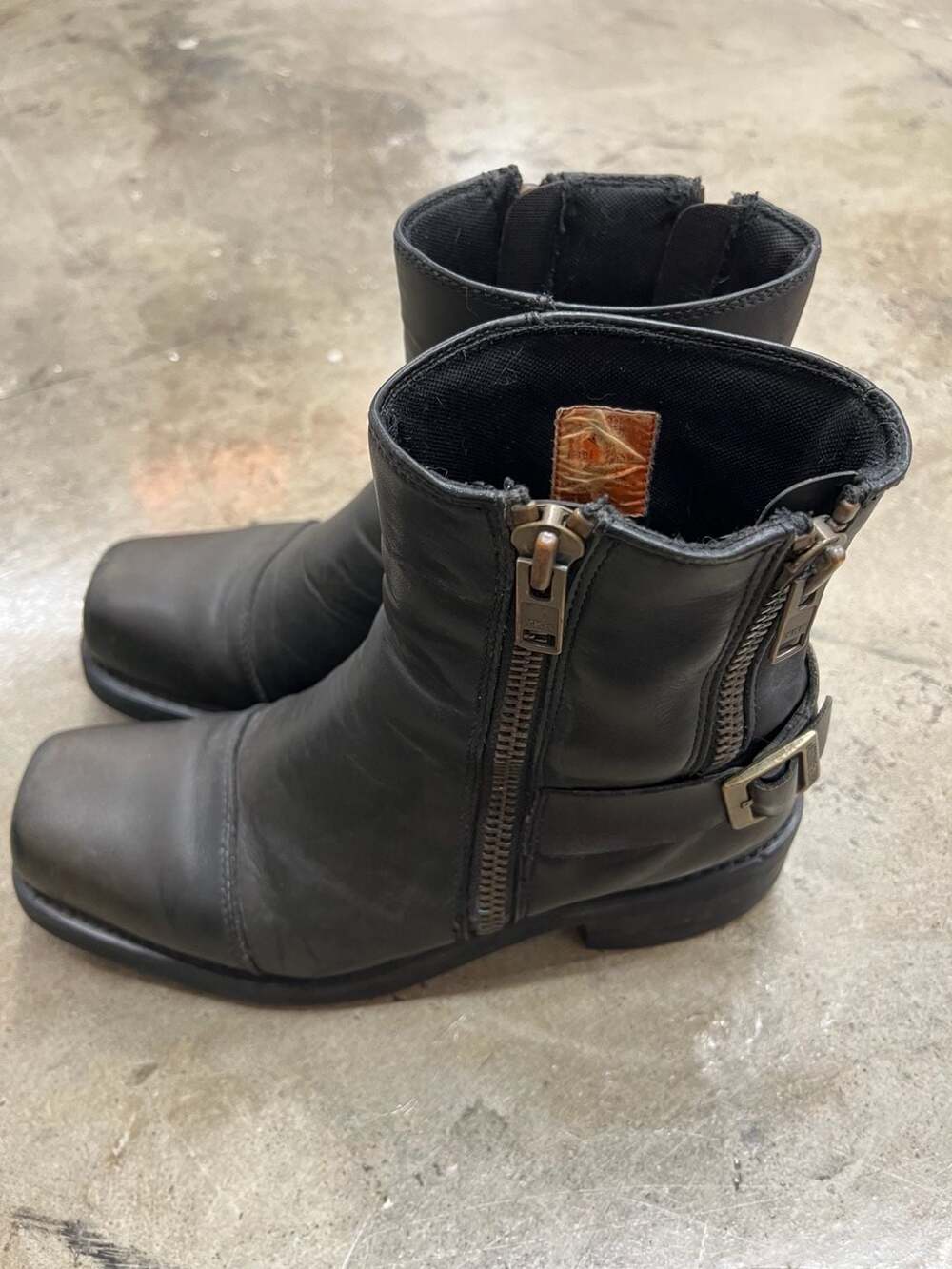 Harley Davidson Double Zipper Boots Mens Size 10.5 Square Toe Leather 94364 - Picture 3 of 6